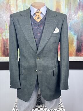 Dunn & Co Mens Vintage Forest Green Plaid Blazer 42R 100% Worsted Wool $1799